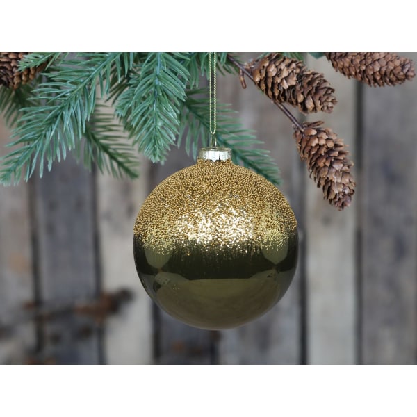 Julgranspynt Julkula med guld pärl topp Glas Ø10 cm mossa 4-pack