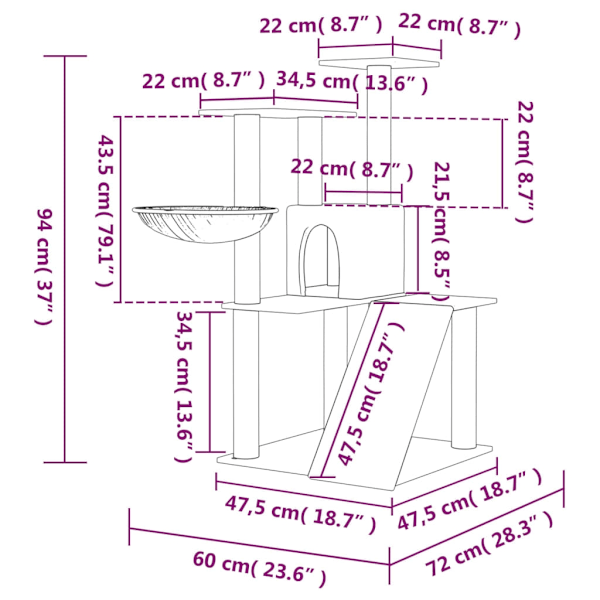 Klösträd med sisalpelare ljusgrå 94 cm Default Title