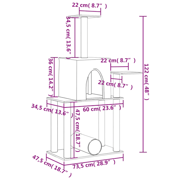 Klösträd med sisalpelare mörkgrå 122 cm Default Title