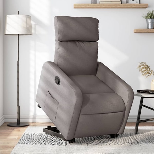 Reclinerfåtölj med uppresningshjälp taupe tyg Default Title