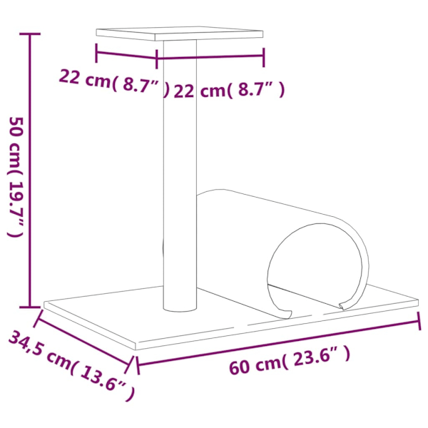 Klöspelare för katt med tunnel ljusgrå 60x34,5x50 cm Default Title