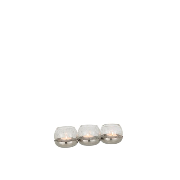 Värmeljushållare 3 Kulor Craquelure Glas/Rostfritt Stål Silver 2 Silver