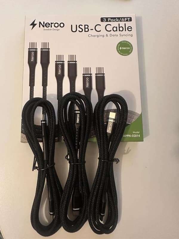 NEROO iPhone laddare Snabbladdare – Kompatibel med iPhone 15,16,17,Samsung, iPad, MacBook 3pack nylon 1,8 M