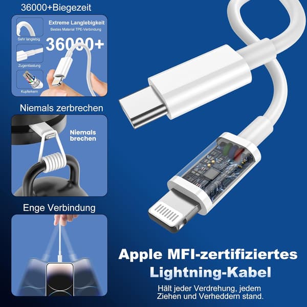 iPhone-laddare 2-pack kabel 2M, USBC snabbladdare 2 m