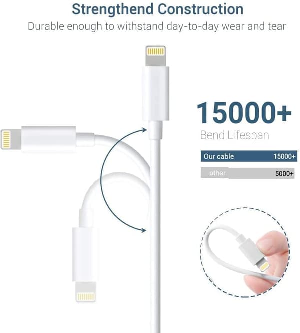 iPhone-laddningskabel, 3-pack 1 meter kompatibel med iPhone 12/11 Pro Mini SE XS Max X XR 8 7 6s Plus - Vit 1 m