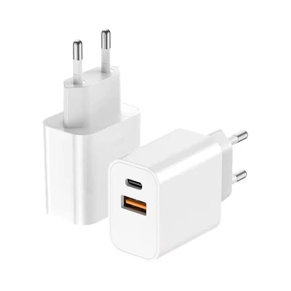 20W PD snabbladdare med dubbla portar USB-C & USB-A väggadapter | OTP & OVP-skydd | Kompatibel med din telefon 2-pack