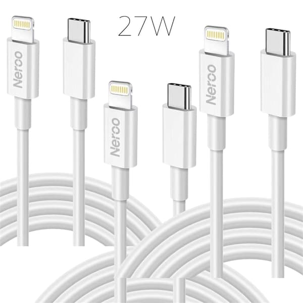 NEROO iPhone Laddare USB-C till Lightning Kabel 2m 3-Pack – Snabbladdare 27W för iPhone, iPad & AirPods 2 m
