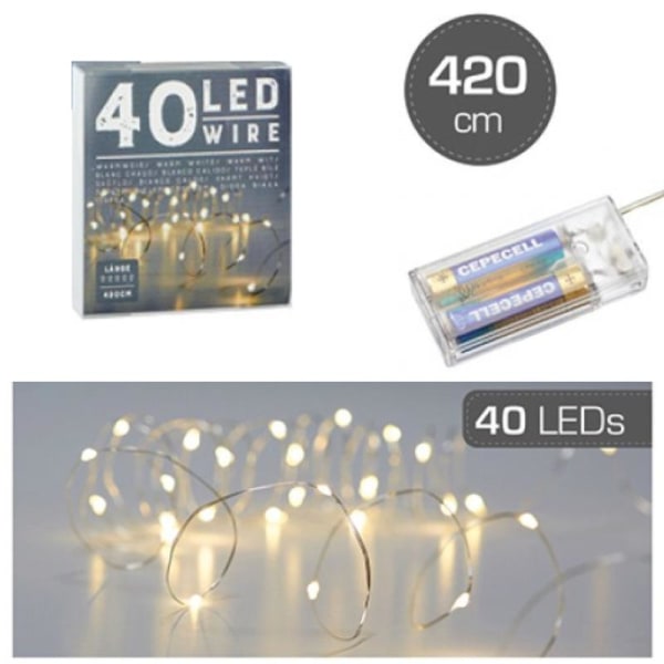 40 LED Sølvtråd Varm hvid 420cm