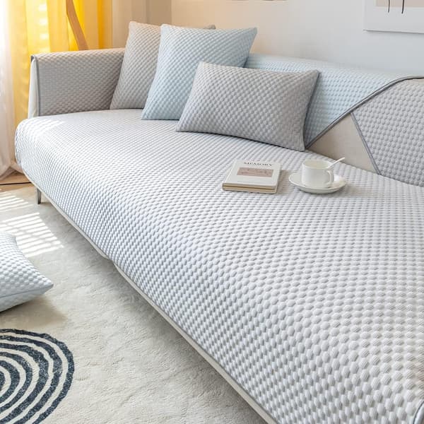 Sofatrekk i is-silkemateriale, sklisikkert og vaskbart sofatrekk i ensfarget design, møbelbeskyttelse for stuen Light Gray 90 x 160cm