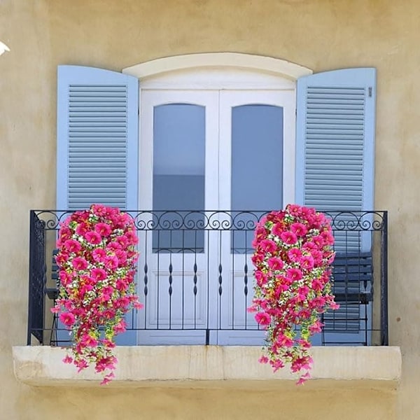 2-Pack UV-beständiga Hängande Konstgjorda Blommor – Morning Glory-vinrankor 75 cm, Naturtrogna För Trädgård & Heminredning röd