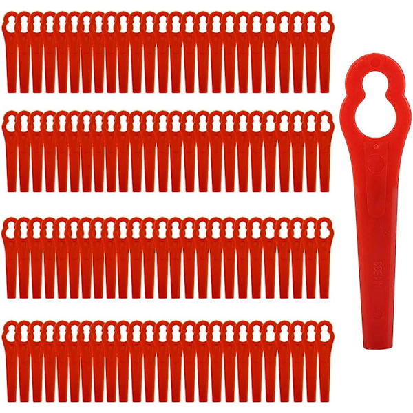 set med 100 reservblad i plast för trädgårdsträdgård gräsklippare, längd 83 mm (röd) röd