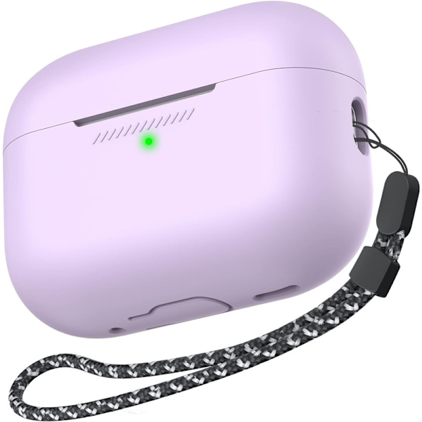 Silikonskal för AirPods Pro 2 med handledsrem – Stöd för USB-C, synlig front-LED, kompatibel med 2:a generationen lila