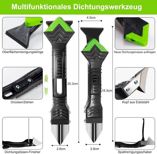 5-in-1 Silicone Cleaning Tool Set – Caulking Scraper / Silicone Scraper / Sealing Tool - 6 Replaceable Tips