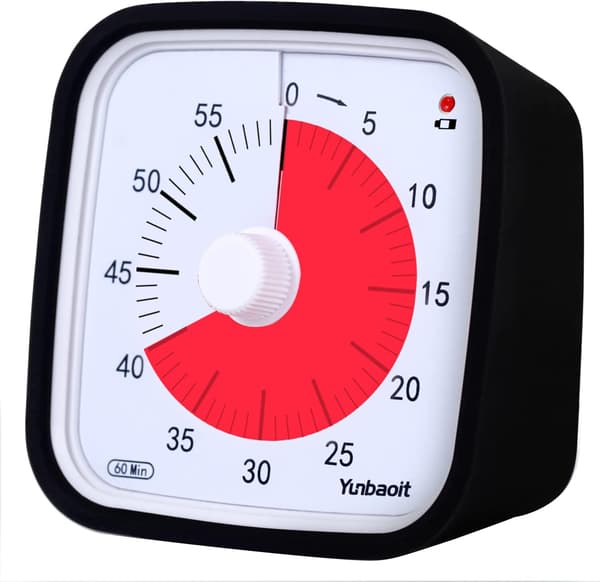 Visuell Timer 60 Minutter for Klasserom og Barn, Tidsnedtelling for Lek, Læring og Aktiviteter Black