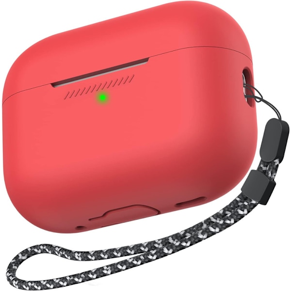Silikonskal för AirPods Pro 2 med handledsrem – Stöd för USB-C, synlig front-LED, kompatibel med 2:a generationen röd