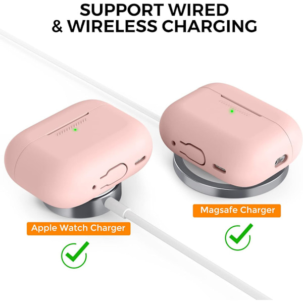 Silikonskal för AirPods Pro 2 med handledsrem – Stöd för USB-C, synlig front-LED, kompatibel med 2:a generationen rosa