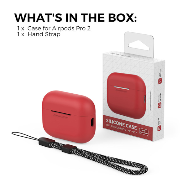 Silikone Etui til AirPods Pro 2 med Håndledsrem – USB-C Support, Front LED Synlig, Kompatibel med 2. Generation rød