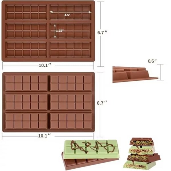 Denne chokoladeform inkluderer chokoladeplader, dybe chokoladeplader i silikoneform, samt en skraber og pose Rutmodell 1 set