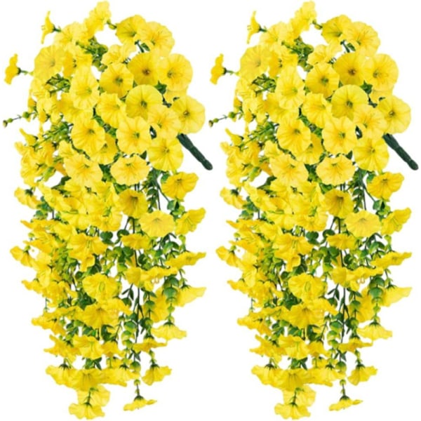 2-Pack UV-beständiga Hängande Konstgjorda Blommor – Morning Glory-vinrankor 75 cm, Naturtrogna För Trädgård & Heminredning gul