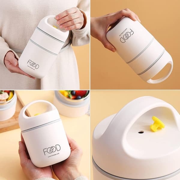 Isoleret madkasse - dobbeltlags termobeholder i rustfrit stål, velegnet til udflugter 680ml White
