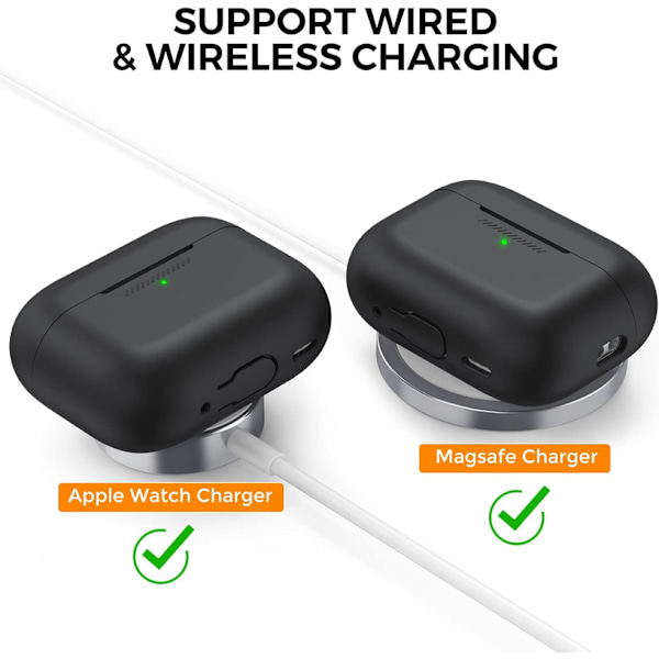 Silikone Etui til AirPods Pro 2 med Håndledsrem – USB-C Support, Front LED Synlig, Kompatibel med 2. Generation sort