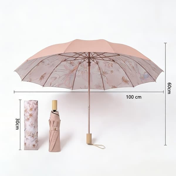 Vikbart solparaply för kvinnor, UV-skydd paraply med blommigt innerfoder, vindtåligt och vattentätt paraply för pendling och camping SZ2