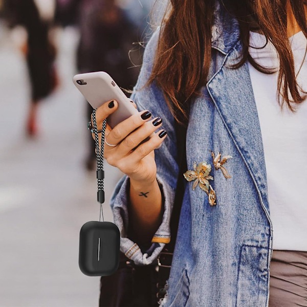 Silikone Etui til AirPods Pro 2 med Håndledsrem – USB-C Support, Front LED Synlig, Kompatibel med 2. Generation sort