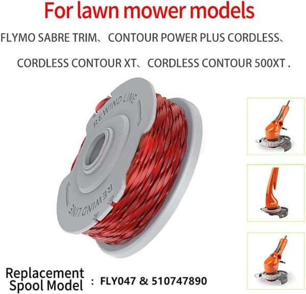 4-pack Trimmer Spools for Flymo Grass Trimmer, 1.5mm Nylon Double Line, Automatic Feed, Replacement Spool Grass Trimmer Accessories 6pcs