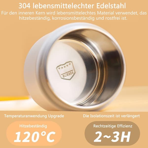 Isolert matboks - dobbelt lag rustfri termobeholder, egnet for å ta med på utflukter 680ml White