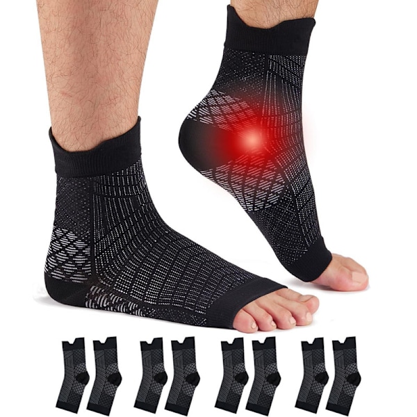 4 paria kompressiosukkia nilkkatuella – ergonomiset urheilusukat treeniin ja arkeen Black 4 pairs EU 40-45