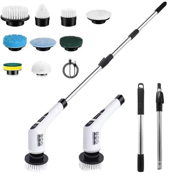 9-in-1 Electric Cleaning Brush – Cordless Scrubber with 9 Replaceable Brush Heads, Adjustable Handle & Type-C Charging