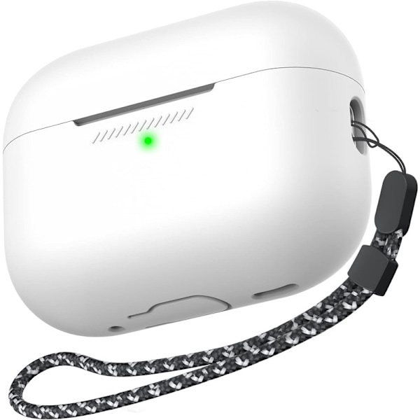Silikonskal för AirPods Pro 2 med handledsrem – Stöd för USB-C, synlig front-LED, kompatibel med 2:a generationen vit