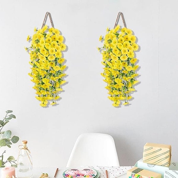 2-Pack UV-beständiga Hängande Konstgjorda Blommor – Morning Glory-vinrankor 75 cm, Naturtrogna För Trädgård & Heminredning gul