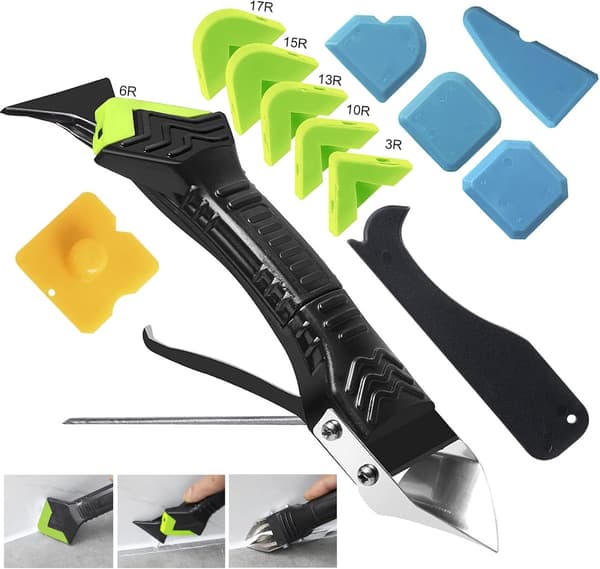 5-in-1 Silicone Cleaning Tool Set – Caulking Scraper / Silicone Scraper / Sealing Tool - 6 Replaceable Tips