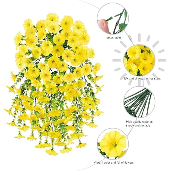 2-pak UV-bestandige Hængende Kunstige Blomster – Morning Glory-vinranker 75 cm, Naturtro Til Have & Boligindretning gul