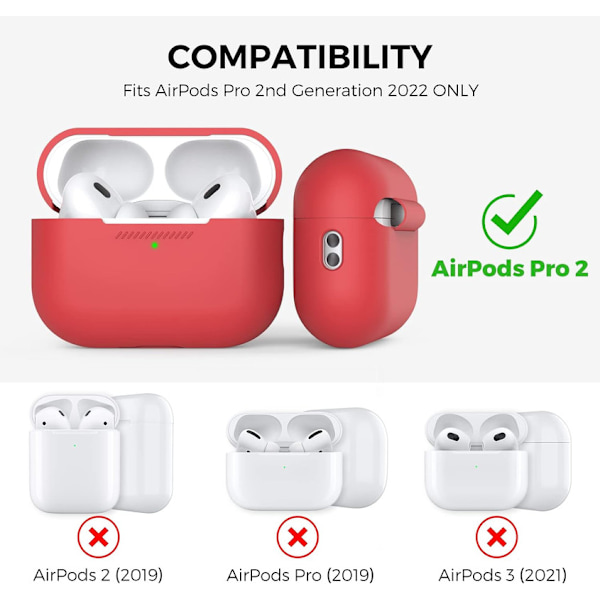 Silikonskal för AirPods Pro 2 med handledsrem – Stöd för USB-C, synlig front-LED, kompatibel med 2:a generationen röd