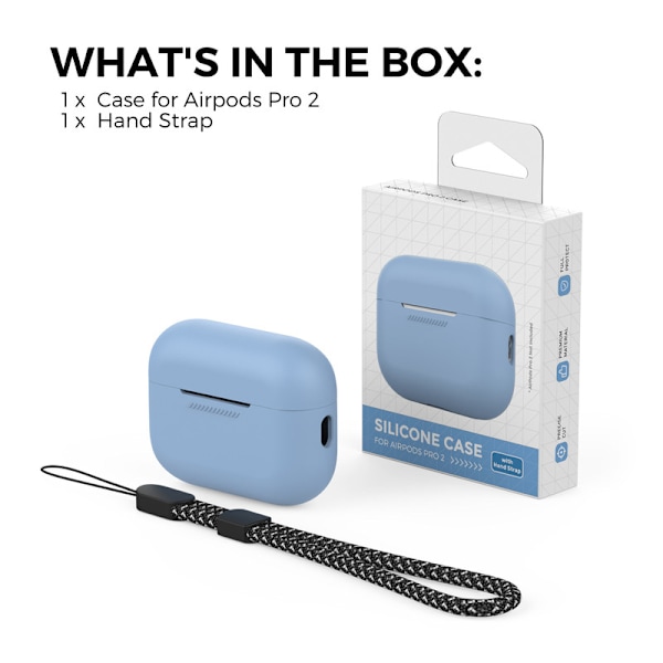 Silikonskal för AirPods Pro 2 med handledsrem – Stöd för USB-C, synlig front-LED, kompatibel med 2:a generationen blå