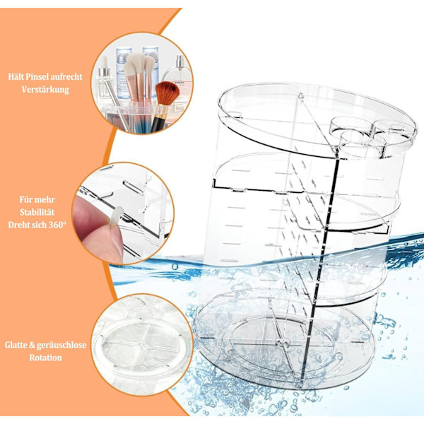 360 Rotating Makeup Storage Cosmetic Organizer with 8 Adjustable Compartments - Transparent