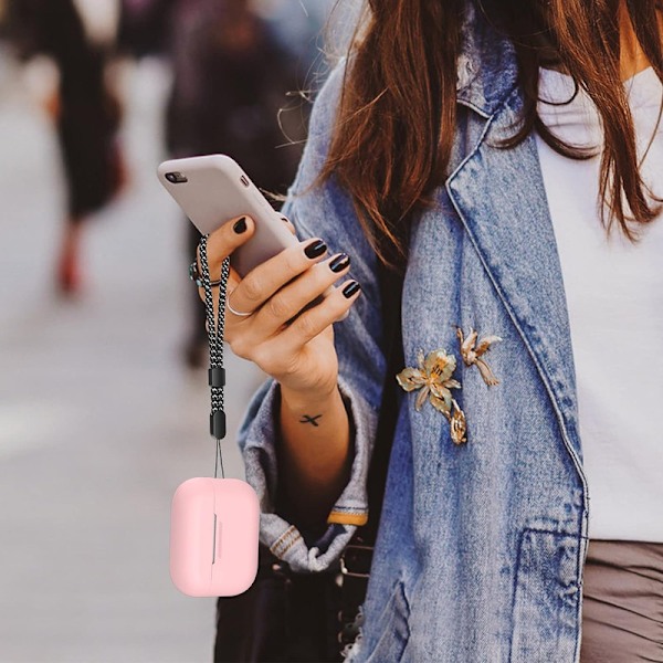 Silikonskal för AirPods Pro 2 med handledsrem – Stöd för USB-C, synlig front-LED, kompatibel med 2:a generationen rosa