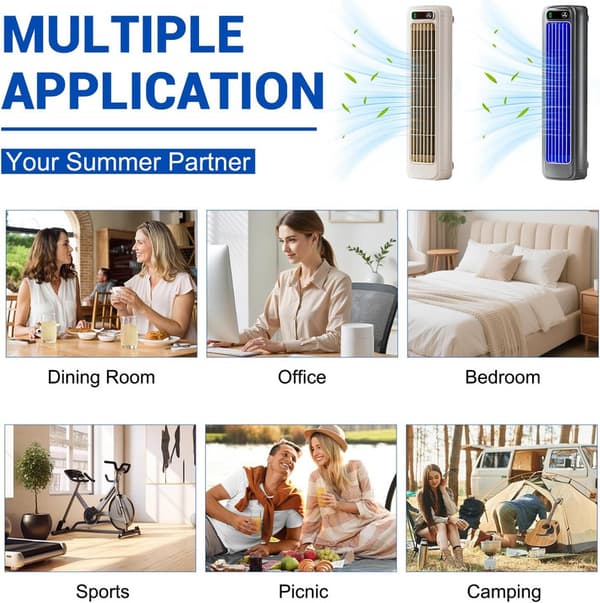 Stille bladløs ventilator til væg og gulv, 3 tilstande, 2000mAh genopladelig cirkulationsventilator til hjem og kontor Beige
