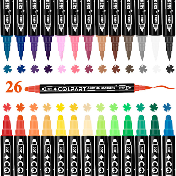 26-Pack - Tuschpennor - Dubbelsidiga Pennor multifärg