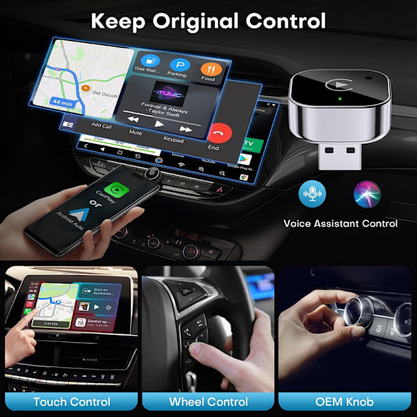 2-i-1 Trådløs CarPlay Adapter Android Auto Trådløs Adapter Smart Mini Box USB Dongle Plug and Play WiFi Hurtig Tilslutning