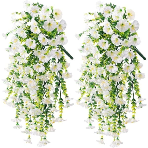 2-Pack UV-beständiga Hängande Konstgjorda Blommor – Morning Glory-vinrankor 75 cm, Naturtrogna För Trädgård & Heminredning vit
