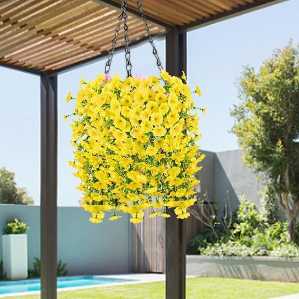2-Pack UV-beständiga Hängande Konstgjorda Blommor – Morning Glory-vinrankor 75 cm, Naturtrogna För Trädgård & Heminredning gul