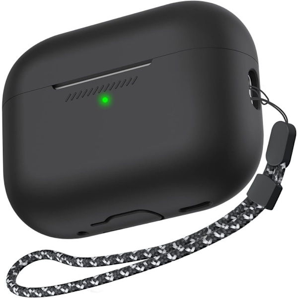 Silikone Etui til AirPods Pro 2 med Håndledsrem – USB-C Support, Front LED Synlig, Kompatibel med 2. Generation sort