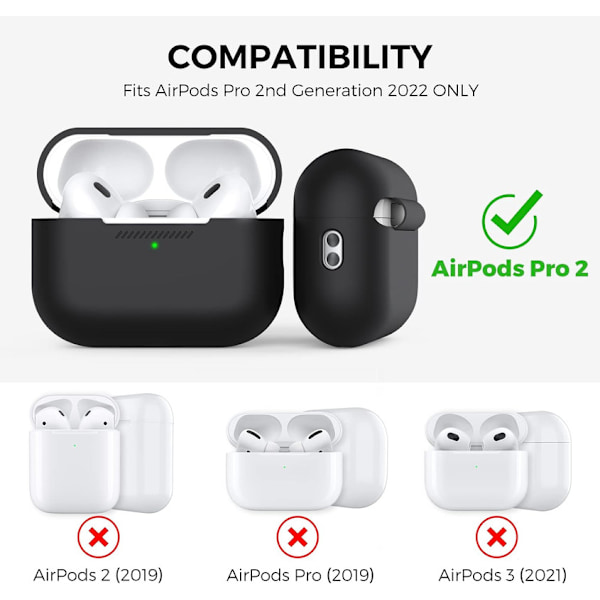 Silikone Etui til AirPods Pro 2 med Håndledsrem – USB-C Support, Front LED Synlig, Kompatibel med 2. Generation sort