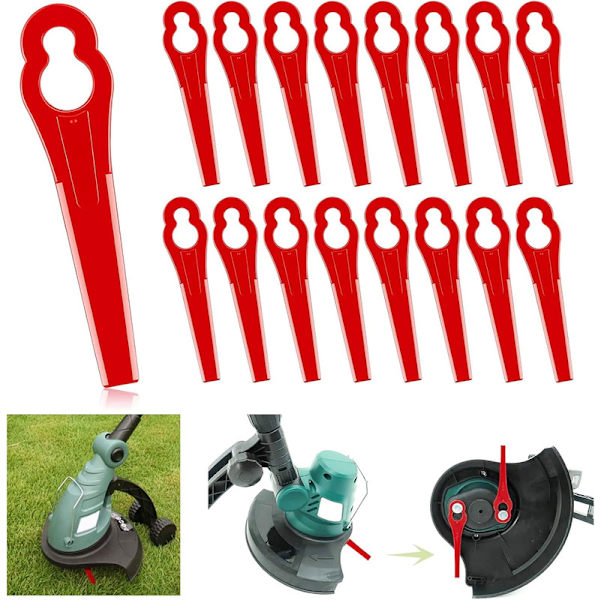 set med 100 reservblad i plast för trädgårdsträdgård gräsklippare, längd 83 mm (röd)