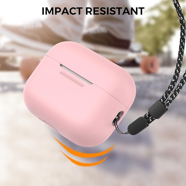 Silikonskal för AirPods Pro 2 med handledsrem – Stöd för USB-C, synlig front-LED, kompatibel med 2:a generationen rosa