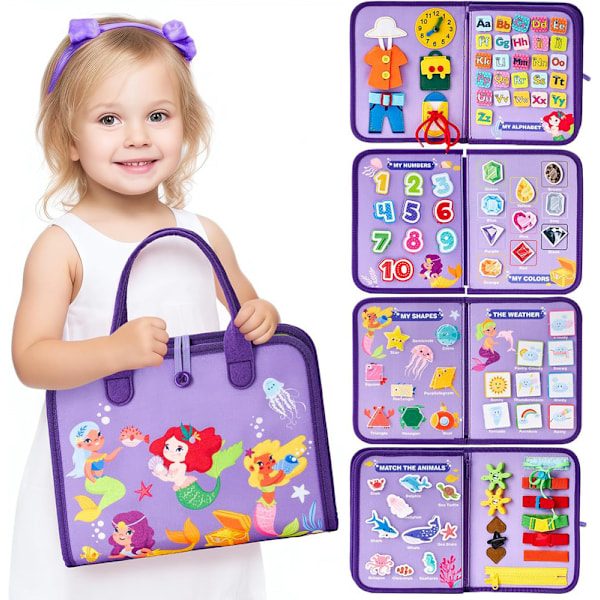 Montessori Busy Board 8-i-1, Lärande Leksak för 3-Åringar, Portabel Present till Flickor