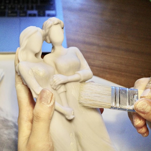 Dekorationsfigur, Mors Dag Present, Mor-Dotter Skulptur, Harpiks Dekoration vit